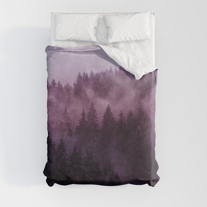 Excuse me, I’m lost // Laid Back In A Misty Foggy Wild Romantic Cascadia Trees Forest Covered In Fog Duvet Cover