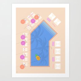 Palm Springs Pool Aerial - Pineapple Float Art Print