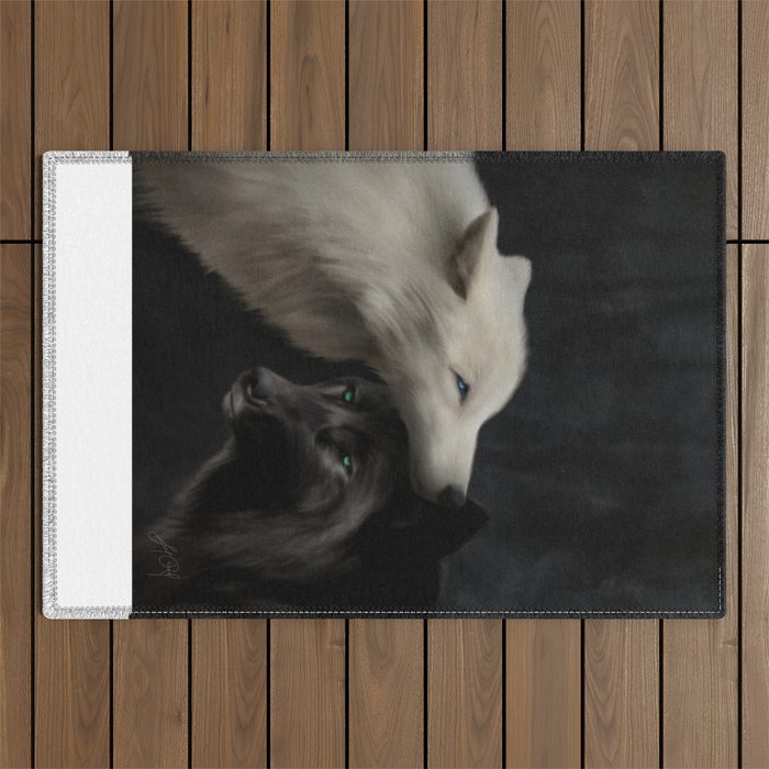 Wolves - Yin & Yang (Digital Drawing) Outdoor Rug