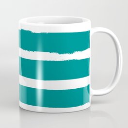 White and Teal Stripes Coffee Mug