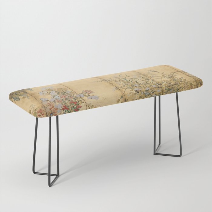 Japanese Edo Period Six-Panel Gold Leaf Screen - Spring and Autumn Flowers Bench