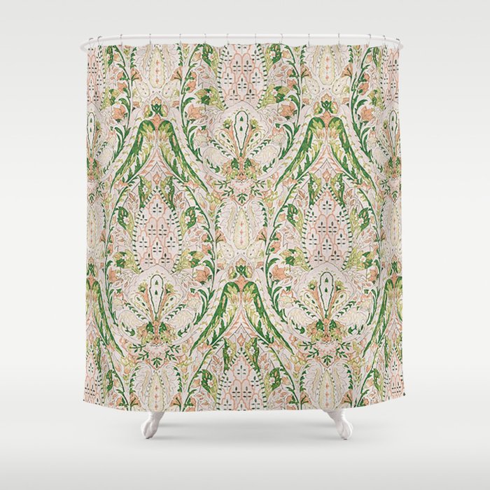 Green Pink Leaf Flower Paisley Shower Curtain