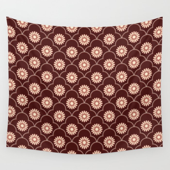 Ethnic Ogee Floral Pattern Red Wall Tapestry