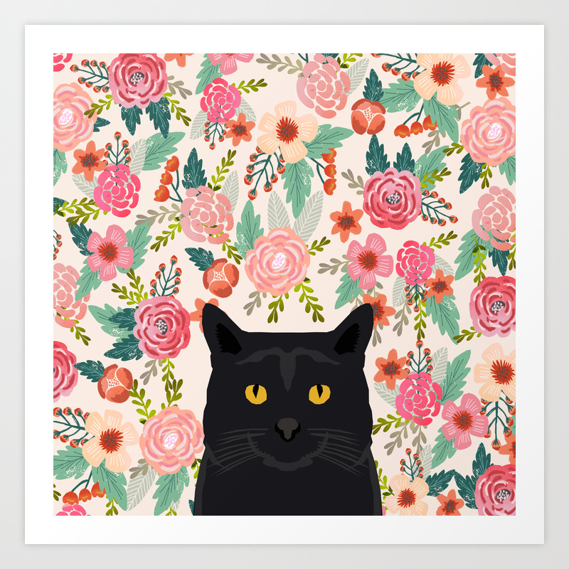 Download Black Cat Cat Breed Floral Pattern Background Pet Gifts Cats Kitten Mom Gifts Art Print By Catclub Society6