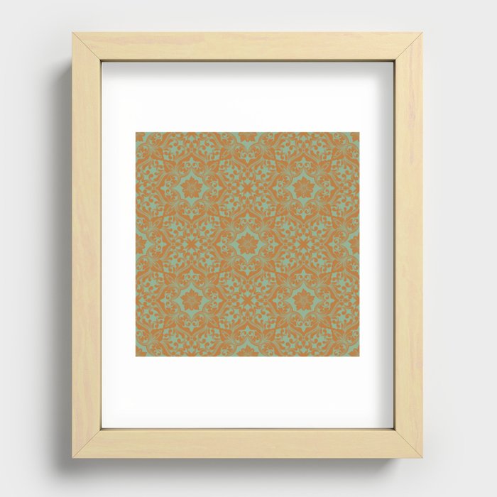 Damask Inspired Copper and Jade Recessed Framed Print