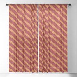 [ Thumbnail: Chocolate & Dark Red Colored Lined/Striped Pattern Sheer Curtain ]