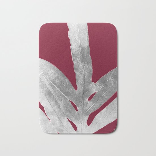 Green Fern on Burgundy Wine Bath Mat