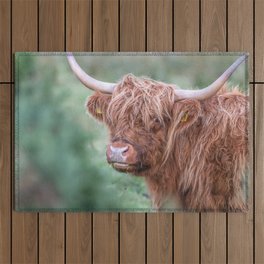 Scottish cow close up Outdoor Rug