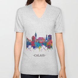 Calais France Skyline V Neck T Shirt