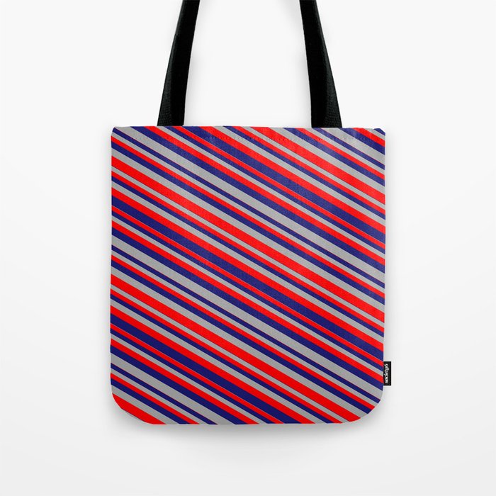 Midnight Blue, Dark Grey & Red Colored Striped/Lined Pattern Tote Bag