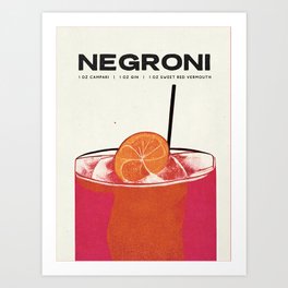 Negroni Retro Poster Big Big Glass Bar Prints, Vintage Drinks, Recipe, Wall Art Art Print