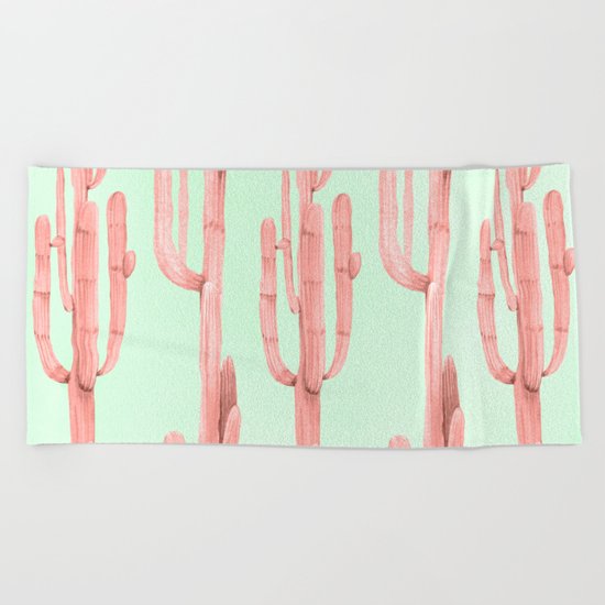 Cactus Stack Pink + Mint Beach Towel