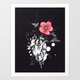 Anatomical heart with flower Art Print