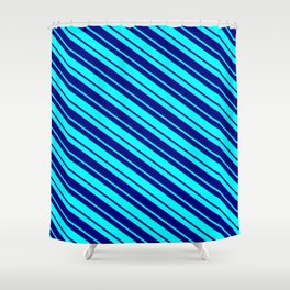 [ Thumbnail: Cyan & Blue Colored Stripes/Lines Pattern Shower Curtain ]