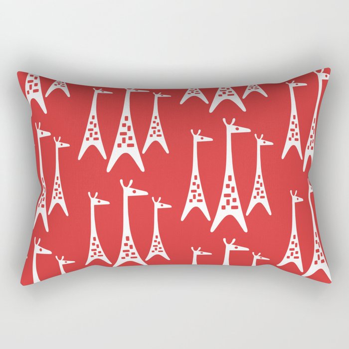 Mid Century Modern Giraffe Pattern 221 Red Rectangular Pillow