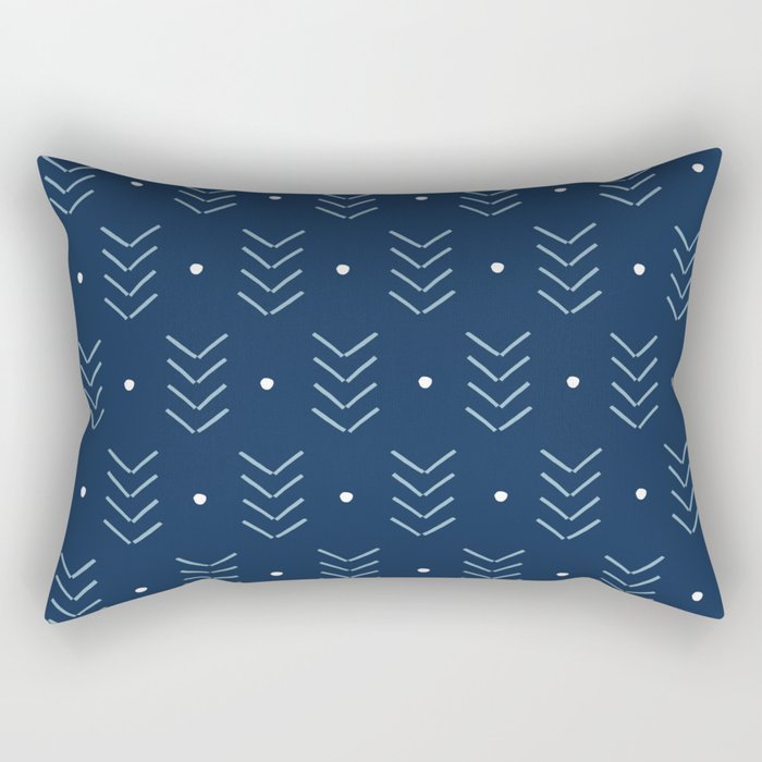 Arrow Lines Geometric Pattern 29 in Midnight Blue Rectangular Pillow