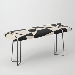 Deconstructed Harlequin Midcentury Modern Abstract Pattern Black and Almond Cream Bench