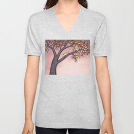 cedar waxwings on the stained glass tree Unisex V-Neck