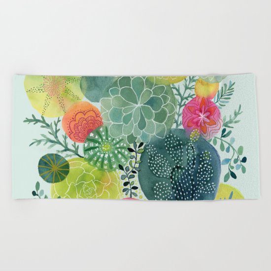 Succulent Circles Beach Towel