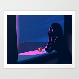 Sputnik Sweetheart 01 Art Print | Violet, Haruki, Purple, Murakami, Asian, Window, Blue, Lonely, Digital, Minimalist 