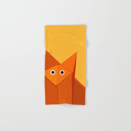 Geometric Cute Origami Fox Portrait Hand & Bath Towel