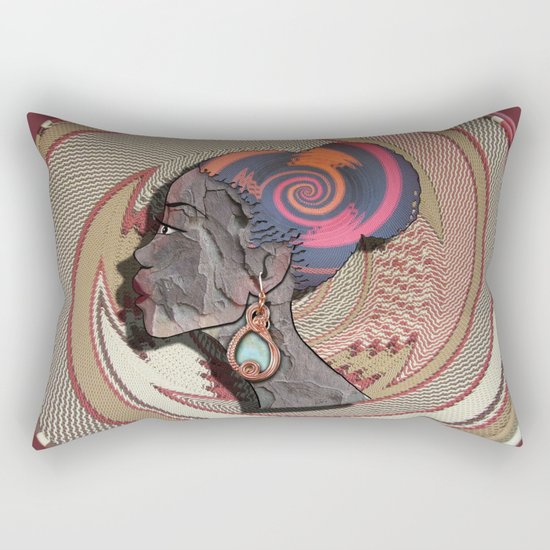 African woman profile on a woven basket Rectangular Pillow