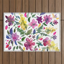 Tranquil Purple Pink and Yellow Watercolor Florals Outdoor Rug