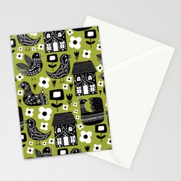 Maximalism Folk art Sage Stationery Card