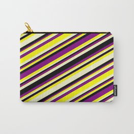 [ Thumbnail: Purple, Yellow, Light Yellow & Black Colored Lines/Stripes Pattern Carry-All Pouch ]
