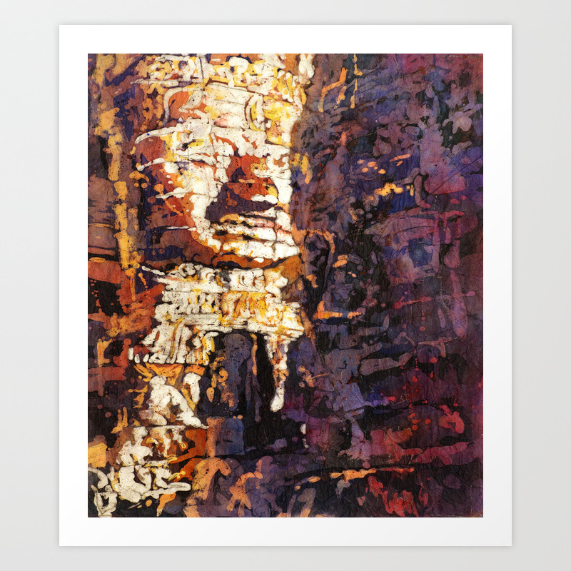 Watercolor Of Khmer Buddhist Temple Of The Bayon At Angkor Wat