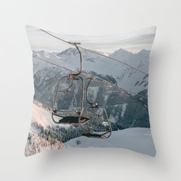 Ski lift in a fairytale winter landscape | Landscape Photography Alps | Print Art Throw Pillow