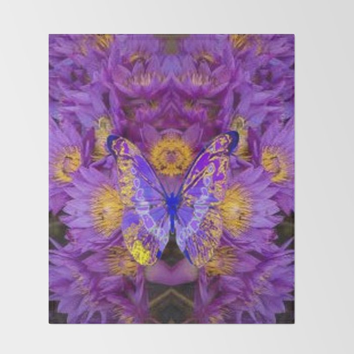 purple water lilies butterfly design throw blanket by sharlesart