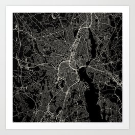 USA, Providence City Map - Black and White Art Print