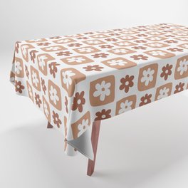 Hand-Drawn Checkered Flower Shapes Pattern (Monochromatic Brown) Tablecloth