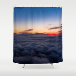 Aerial sunset view over the Blue Ridge Mountains from the cockpit of a private aircraft. Sky with clouds. Sky background Shower Curtain
