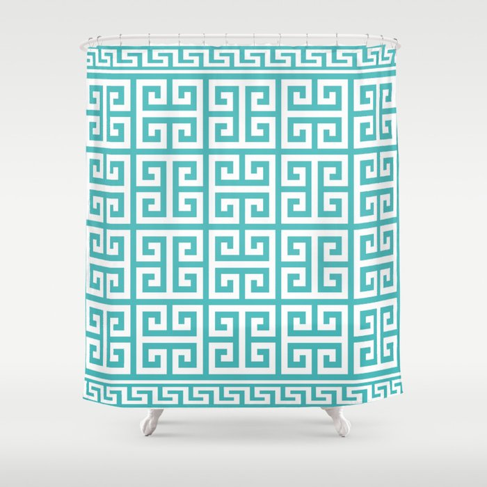 Greek Key (Teal & White Pattern) Shower Curtain