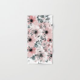 Flower Watercolor, Blush Pink and Gray, Floral Prints Hand & Bath Towel