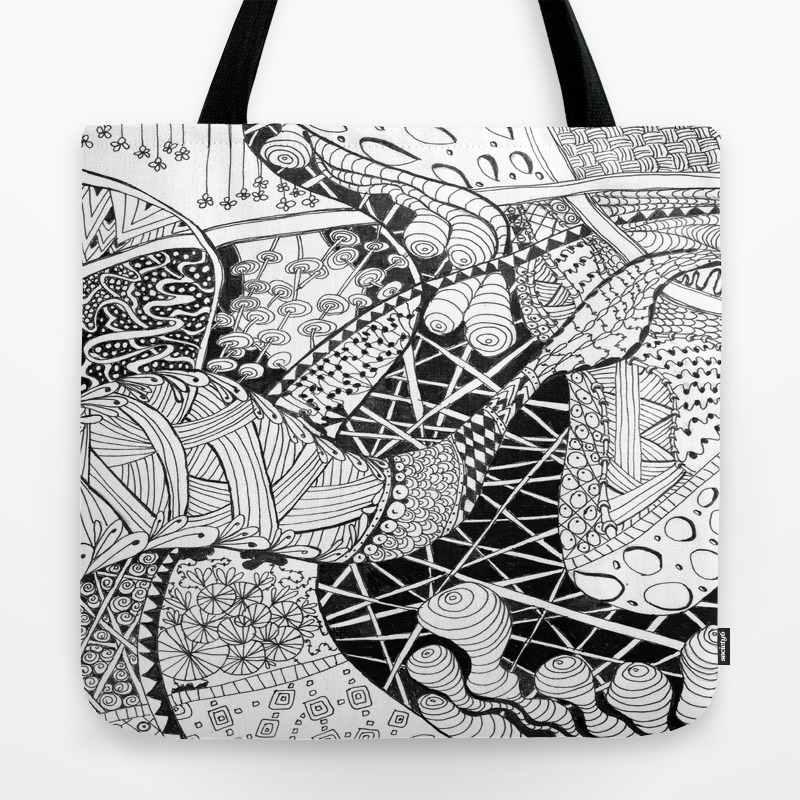 Zentangle Fox Tote Bag Mindfulness Ready to Colour in Eco Friendly Tote Bag Zen doodle