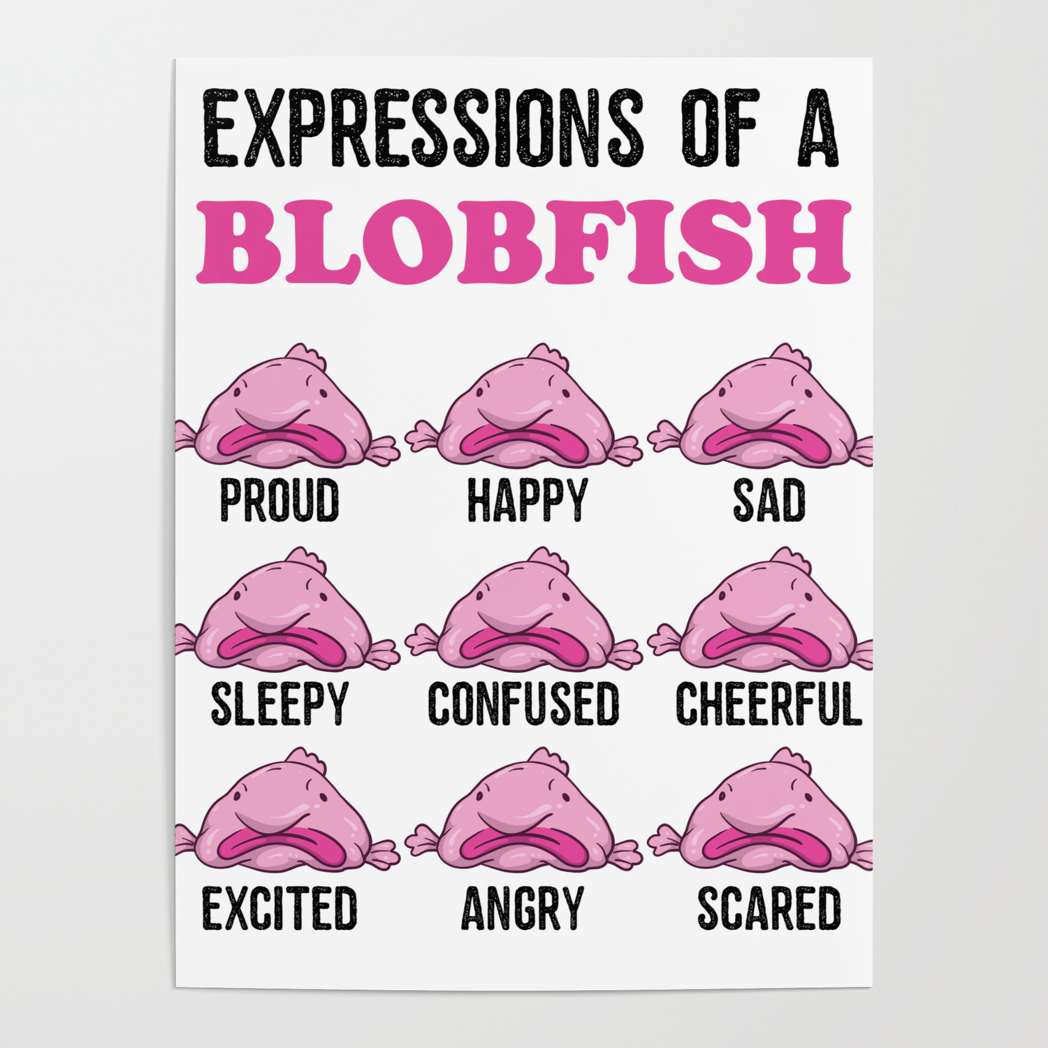 Expressions Of Blobfish Funny Ugly Fish Meme Poster By Born Design Society6