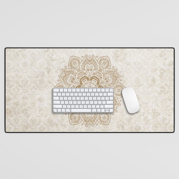 Mandala Temptation in Cream Desk Mat by Lena Photo Art