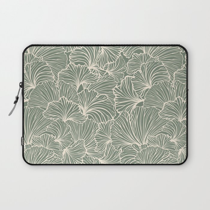 Decorative Nature Pattern, Sage Green and Ivory, Floral Prints Laptop Sleeve