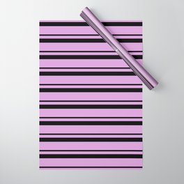 [ Thumbnail: Black and Plum Colored Lined/Striped Pattern Wrapping Paper ]