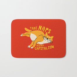 Anti-Capitalist Communist Cat - Take Naps, Destroy Capitalism Red Bath Mat