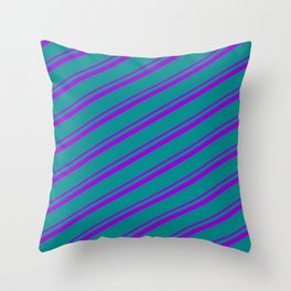 [ Thumbnail: Dark Cyan & Dark Violet Colored Lines/Stripes Pattern Throw Pillow ]