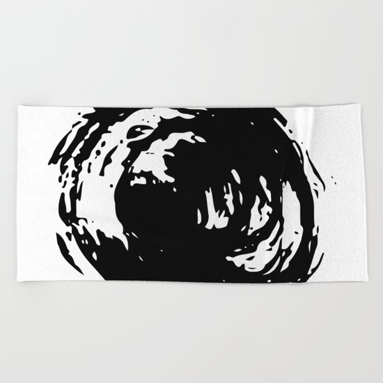 Whorl Black on White Beach Towel