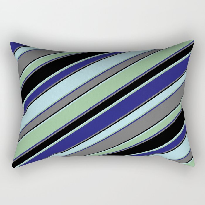 Powder Blue, Dark Sea Green, Midnight Blue, Dim Gray, and Black Colored Striped/Lined Pattern Rectangular Pillow