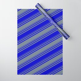 [ Thumbnail: Blue & Slate Gray Colored Stripes Pattern Wrapping Paper ]