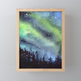 Galaxy Nebula Watercolor Northern Lights Aurora Borealis Framed Mini Art Print