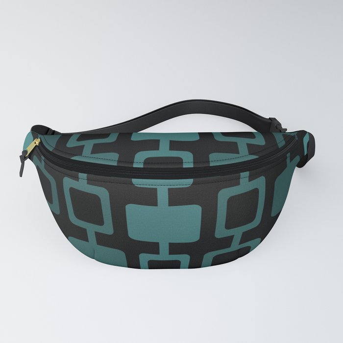 Mid Century Modern Square Columns Black Teal Fanny Pack