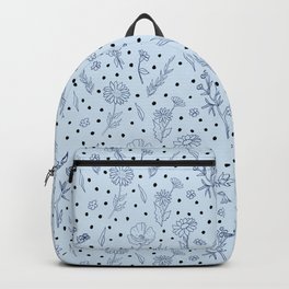 Wildflowers and Dots - Navy Blue, Black, Light Blue Backpack